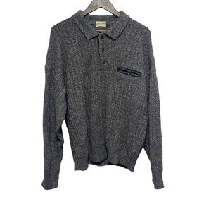 Cezar Sweater Men XL Gray Polo Button Front Long Sleeve Wool Made Italy Pullover